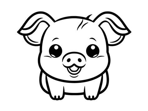 illustration of Kawaii piggy adventure Piggy Coloring Pages, Pig Coloring Pages, Cute Simple Pig Drawings, Cute Pig Drawing Cartoon, Pig Face Drawing, Pig Colouring Pages, Cute Pig Drawing Kawaii, Happy Eyes, Pig Face