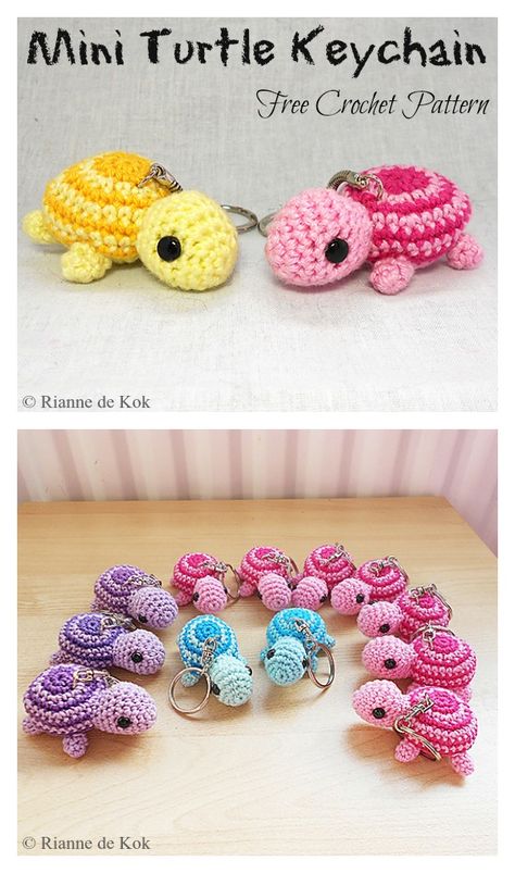 Mini Turtle Keychain Free Crochet Pattern #coolcreativityfreepattern  #crochetanimalsamigurumi  #crochetturtlepattern  #crochetkeychain Crocheted Keychains, Crochet Turtle Pattern, Mini Turtle, Crochet Keychains, Turtle Keychain, Crochet Keychain Pattern, Crochet Turtle, Pola Amigurumi, Turtle Pattern