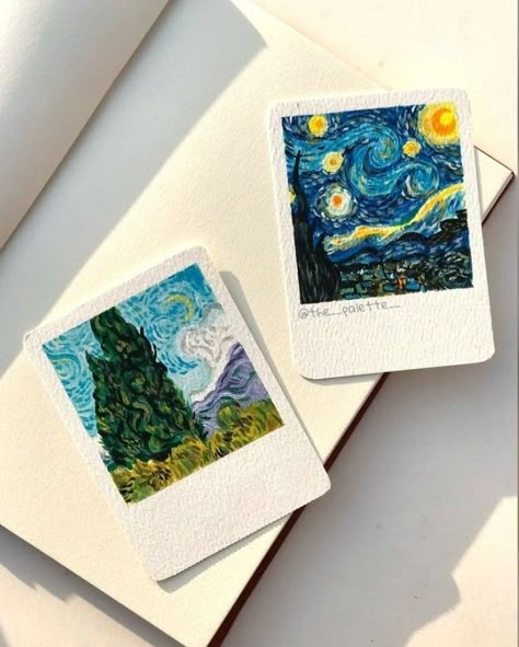 Polaroid Idea, Iconic Artists, Mini Polaroid, Whimsical Art Journal, Daler Rowney, Arte Van Gogh, Acrylic Colours, Vibes Art, The Starry Night