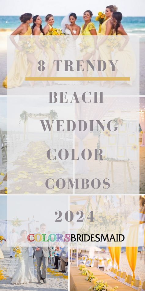 8 Trendy Beach Wedding Color Palettes for 2024 - ColorsBridesmaid Teal Coral Yellow Color Palette, Beach Wedding Fall Colors, April Beach Wedding Colors, February Beach Wedding, Beach Wedding Bridal Party Colors, Color Palette For Wedding Guest, Hawaiian Wedding Colors, Mexico Wedding Ideas Color Schemes, Beach Wedding Colors Bridesmaid Dress