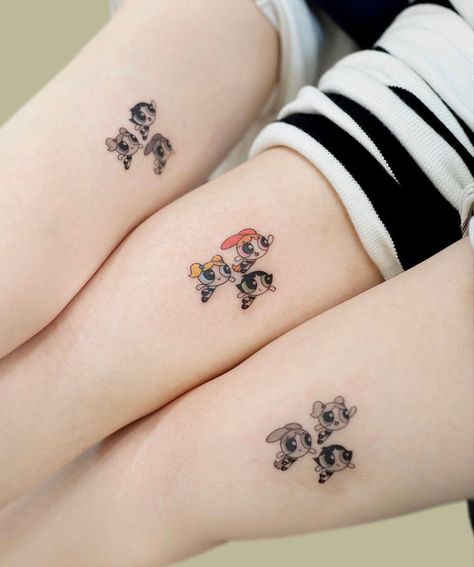 Powerpuff Girls Tattoo, Buttercup Tattoo, Tattoos Cartoon, Powerpuff Girls Buttercup, Disney Stitch Tattoo, Left Arm Tattoos, Matching Friend Tattoos, Relationship Tattoos, Planet Tattoos