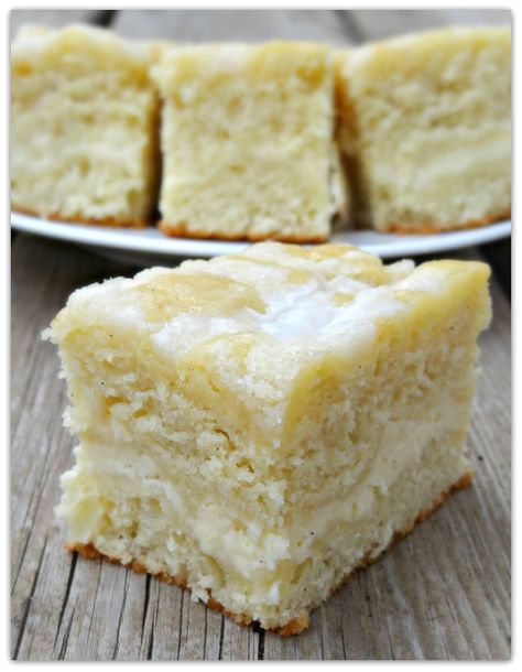 Cream Cheese Coffee Cake. Made with cream cheese, sugar, vanilla, eggs, flour, baking powder, baking soda, salt, butter, sour cream, confectioners' sugar, and milk. Cheese Coffee Cake, Cream Cheese Coffee Cake, Coffee Cake Recipes, A Piece Of Cake, Good Eat, Think Food, Piece Of Cake, Party Desserts, Yummy Sweets