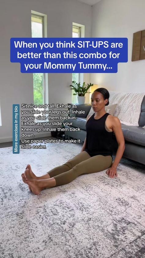 Mommy Tummy Combo that’s harder than it looks… This move forces you to use your lower abs. Look, if when you do a sit-up you can’t keep your stomach from bulging out, then sit-ups aren’t for you until your deep core is stronger. This move will help strengthen your deep core. #diastasisrectiexercises #newmoms #mommytummy #diastasisabdominal #diastasis #diastasisrectiworkouts #diastasisrecti #newmommy #newmom | Mommy Mango Beginner Ab Workout For Women Postpartum, Postpartum Deep Core, Sit Down Ab Exercises, Core Workout For Lower Back Pain, Post Partum Tummy Workouts, Postpartum Abs Workout, Deep Core Before And After, Exercise For Postpartum Belly, Core Repair Workout