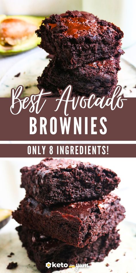 Easy keto avocado brownies ready in 30 minutes! Majorly fudgy and gooey avocado brownies with no added sugar. Only 8 ingredients and 2.7 grams of net carbs in each brownie. Keto Avocado Brownies, Avocado Dessert, Avocado Brownies, Healthy Brownies, Low Carb Dessert, Keto Brownies, Recetas Keto, Brownies Recipe, Net Carbs