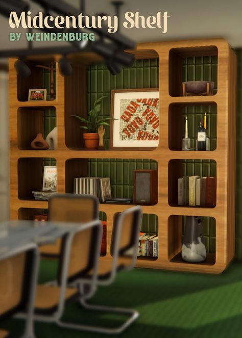 Sims 4 Cc Bookshelf Patreon, Sims 4 Cc Modern Furniture Maxis Match, Sims 4 Midcentury Modern Cc, Midcentury Shelf, Sims 4 Bookshelf Cc, Mid Century Shelf, Furniture Cc, Mod Furniture, The Sims 4 Packs