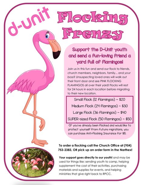 Flamingo Flocking Fundraiser, Flocking Fundraiser, Pto Fundraisers, Girl Scout Bridging, Post Prom, Flamingo Craft, Church Fundraisers, Booster Club, Band Ideas