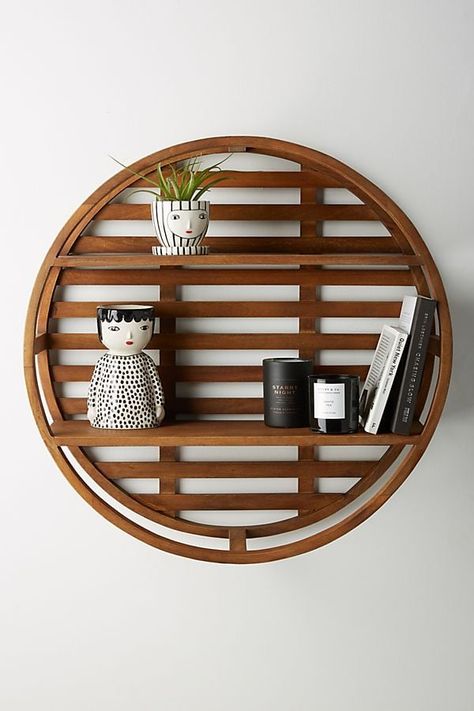 Unique Cabinets, Wooden Wheel, Wall Shelf Decor, Beautiful Storage, Wood Wall Shelf, Shelf Styling, Wall Storage, Wood Shelves, Decorative Storage