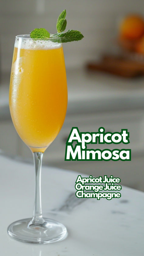 Apricot Mimosa Apricot Juice, Orange Juice Cocktails, Cocktail Cards, Juice Cocktails, Mimosa Cocktail, Breakfast Cocktails, Champagne Cocktails, Breakfast Drink, Best Cocktail Recipes