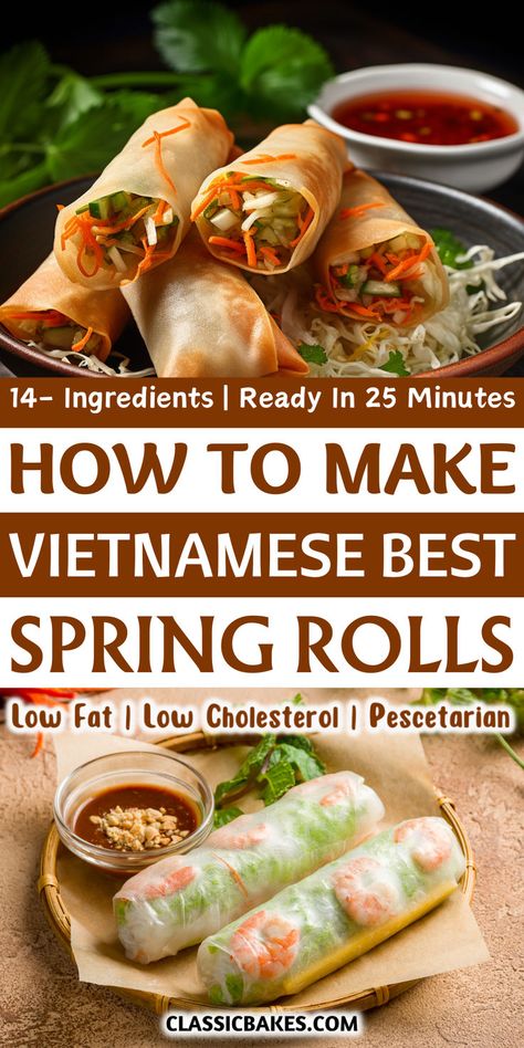 Vietnamese Spring Rolls, a refreshing and healthy summer meal, are rice paper rolls filled with shrimp, carrots, cucumbers, avocado, lettuce, mint, Thai basil, and rice noodles, dipped in sweet chili sauce. Spring Rolls Recipe Rice Paper, Philapino Recipes, Spring Rolls Recipe Shrimp, Make Spring Rolls, Vietnamese Spring Rolls Recipe, Healthy Spring Rolls, Summer Rolls Recipe, Spring Rolls Recipe, Shrimp Spring Rolls