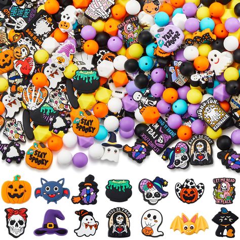 PRICES MAY VARY. Comprehensive Bead Collection: unlock the potential to feed your artistic needs with this package of 200 silicone focal beads bulk; It includes 60 different patterns Halloween beads, 110 round ones with vivid colors, and 30 color rich hexagonal beads, creating a robust mix for beautiful crafts; No more rushing for supplies mid project; Our inclusive package is designed to meet your beading requirements efficiently and effectively Quality Material Ensuring Durability: products sh Beaded Keychains Patterns, Patterns Halloween, Keychain Making, Bead Collection, Beautiful Crafts, Halloween Crafts Decorations, Halloween Beads, Trendy Bracelets, Focal Beads