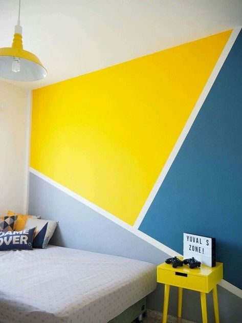 We'll be the first to admit that waking up early and leaving a cozy bed isn't always fun, but creating a bedroom that's energizing and mood-boosting can make it a whole lot easier Geometric Wall Paint, Wall Paint Patterns, Painting Table, Paint Bedroom, Creative Wall Painting, Painting Bedroom, Diy Wall Painting, Room Wall Painting, Bedroom Wall Designs