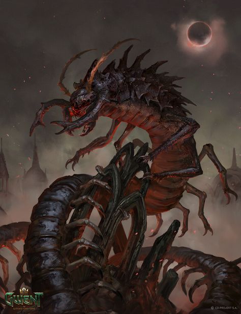 ArtStation - Viy. Gwent Card, Alexandr Kozachenko Horror Insect Art, Giant Centipede Art, Giant Insect Fantasy Art, Insect Demon, Witcher Monsters, Witcher Art, Creature Artwork, Cool Monsters, Fantasy Beasts