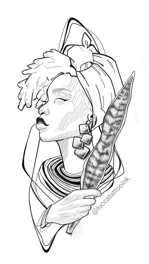 Black Woman Tattoo Design, Black Goddess Tattoo, African Warrior Tattoos, Afro Tattoo, African Drawings, Dragon Tattoo Ideas, Africa Tattoos, Americana Tattoo, Atlas Tattoo