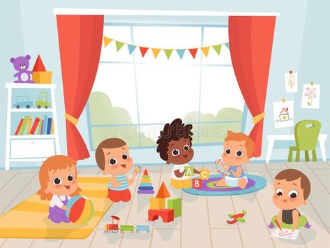 Characters Kindergarten, Toys Illustration, Baby Shower Scrapbook, Playing Room, Kids Characters, 1 Year Baby, Disabled Children, Kids Doodles, Kids Daycare