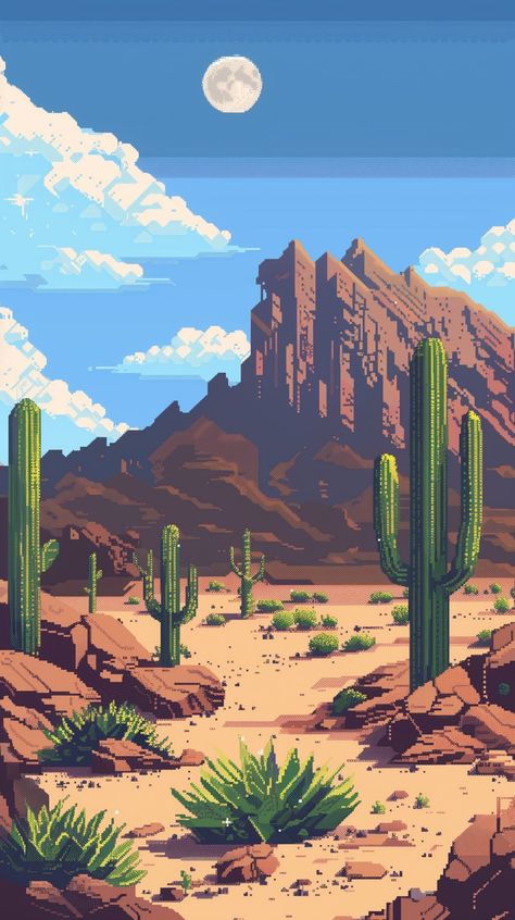 Western Pixel Art, Cactus Wallpaper Iphone, Arizona Wallpaper, Cactus Aesthetic, Desert Illustration, Cactus Background, Desert Wallpaper, Cactus Wallpaper, Inspirational Digital Art