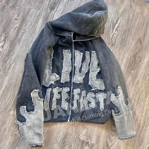 Distressed Embroidery Hoodie, Custom Hoodies Ideas Design, Hoodie Design Ideas Inspiration, Embroidery Streetwear, Distressed Embroidery, Reworked Hoodie, Punk Hoodie, Fashion Sketches Men, Custom Streetwear