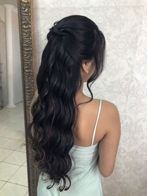 Simple Prom Hair, Bridesmaid Hair Makeup, Prom Hairstyles For Long Hair, Add Me On Snapchat, Wedding Hair Inspiration, Wedding Hair Down, Long Black Hair, Hair Stylist Life, Wedding Hair And Makeup