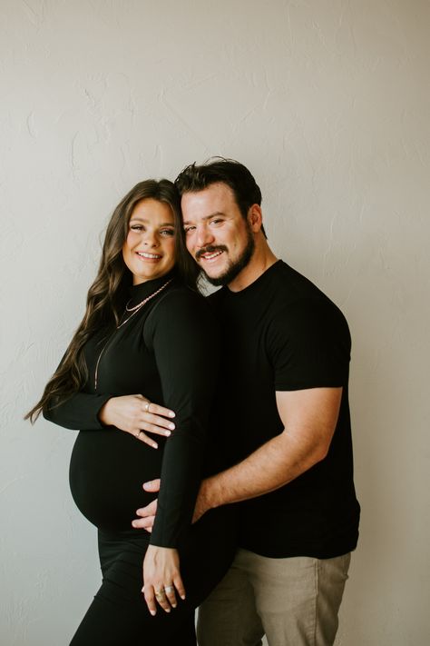 Black Maternity Dress Photoshoot Couple, Black Dress Maternity Pictures Couple, Maternity Shoot Black Dress, Black Dress Maternity Pictures, Black Dress Maternity, Pregnancy Poses, Black Maternity Dress, Maternity Photography Poses Pregnancy Pics, Maternity Studio