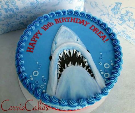 Shark Cake Jaws Cake Ideas, Jaws Birthday Cake, Jaws Cake, Nautical Birthday Cakes, Jaws Party, Shark Cakes, Shark Things, Shark Week Party, Shark Birthday Cakes