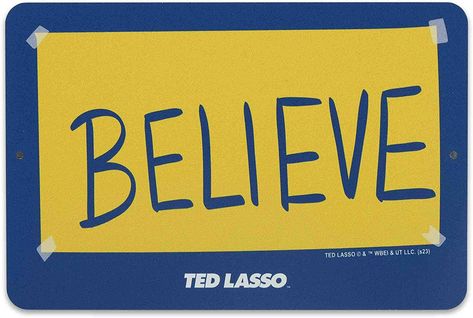 Amazon.com: Open Road Brands Ted Lasso Believe Metal Sign - Small Ted Lasso Sign for Man Cave, Office or Bedroom : Home & Kitchen Ted Lasso Believe Sign, Ted Lasso Believe, Believe Ted Lasso, Ted Lasso Decorations, Ted Lasso Quotes, Believe Sign, Tøp Wallpaper, Printable Wall Art Quotes, Office Quotes