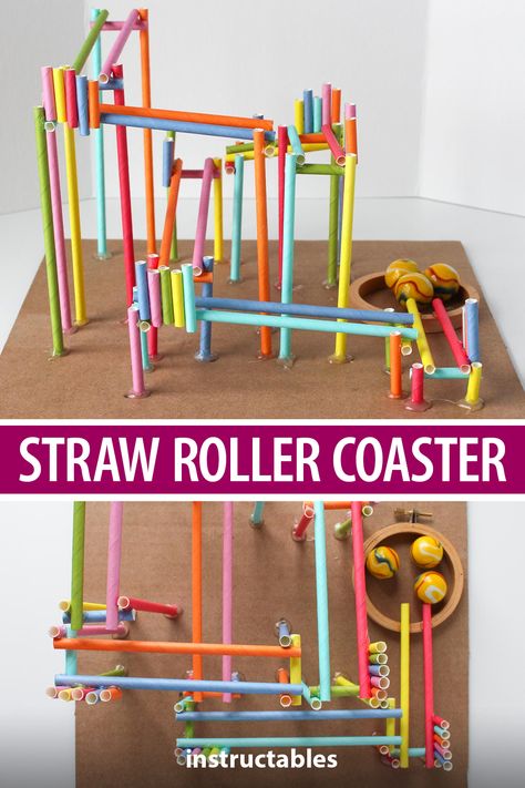 Straw Roller Coaster Stem, Straw Stem Activities, Straw Roller Coaster, Roller Coaster Project Ideas, Marble Roller Coaster Project, Diy Roller Coaster, Steam Art Projects, Homemade Roller Coaster, Paper Roller Coaster