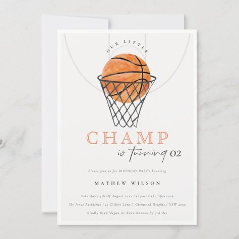 Rust Our Little Champ Basketball Any Age Birthday Invitation Baby Shower Lunch, Game Basket, Basketball Birthday Invitations, Basketball Baby Shower, Sports Birthday Invitations, Basketball Baby, Basketball Birthday, Basketball Net, Birthday Thank You Cards