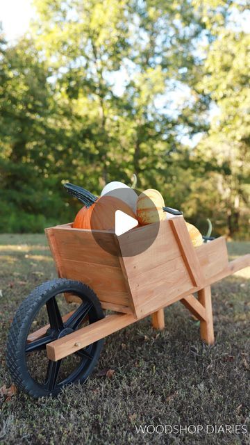 Woodshop Diaries | Shara on Instagram: "Every year I shared a new fall themed DIY and this one might be my favorite one yet! 🎃🍂
This simple wooden wheelbarrow is the perfect place for a few mums or pumpkins and when the season is over, toss in a mini tree for the holidays.🎄
Grab the how to on my website and build your own this weekend! 🙌 Happy Saturday, friends! #falldiy #autumndiy #porchdecor #fallporchdecor #weekendwoodworking" Diy Wheelbarrow, Woodshop Diaries, Wooden Wheelbarrow, Happy Saturday Friends, Mini Tree, Fall Decorations Porch, Fall Diy, Scrap Wood, Happy Saturday