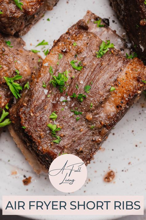 Boneless Chuck Short Ribs, Short Ribs In The Air Fryer, Quick Short Ribs Recipe, Air Fryer Boneless Short Ribs, Short Ribs Recipe Air Fryer, Airfryer Short Ribs, Air Fryer Short Ribs, Ribs Recipe Air Fryer, Boneless Beef Short Ribs Ninja Foodie