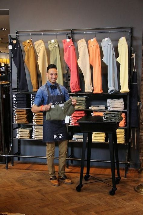 Pants Shorts display Denim Display, Clothing Store Displays, Clothing Store Interior, Retail Store Display, Clothing Store Design, Fashion Displays, Boutique Display, Clothing Displays, Store Layout