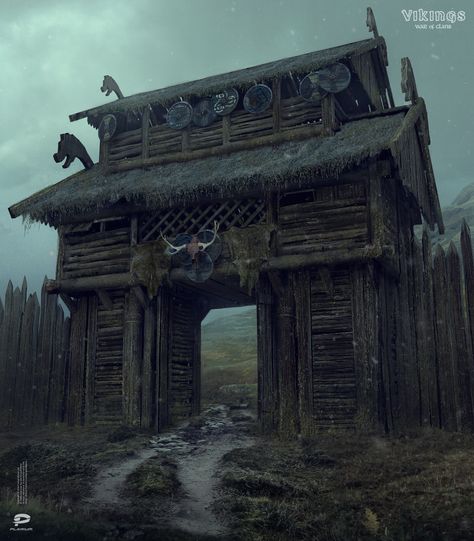 ArtStation - Vikings , Yury Ostapchuk Matte Paintings, Viking Aesthetic, Nordic Architecture, Scandinavian History, Viking Books, Viking House, Viking Village, Vikings Game, Planet Coaster