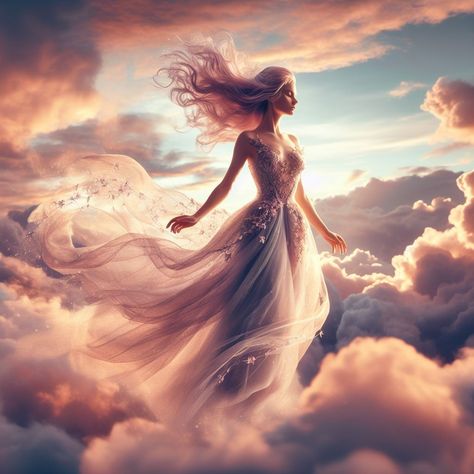 Light and ethereal, she harnesses the boundless power of the wind. Wind Fairy Art, Wind Element Aesthetic, Wind Magic Aesthetic, Air Elemental Female, Air Element Aesthetic, Goddess Of Air, Air Powers, Wind Goddess, Air Fairy