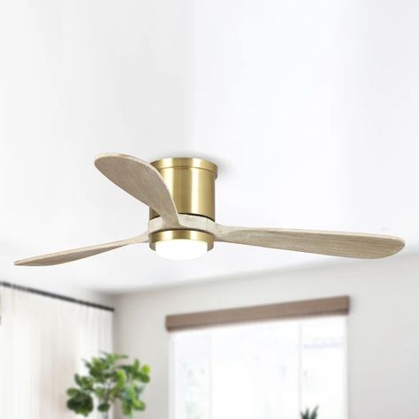 Wade Logan® Katya 52'' 3 - Blade LED Standard Ceiling Fan with Remote Control and Light Kit Included & Reviews | Wayfair Gold Ceiling Fan, Remote Control Light, Modern Flush Mount, Flush Mount Ceiling Fan, Dimmable Led Lights, Fan With Light, Led Ceiling Fan, Modern Ceiling Fan, Ceiling Fan With Remote