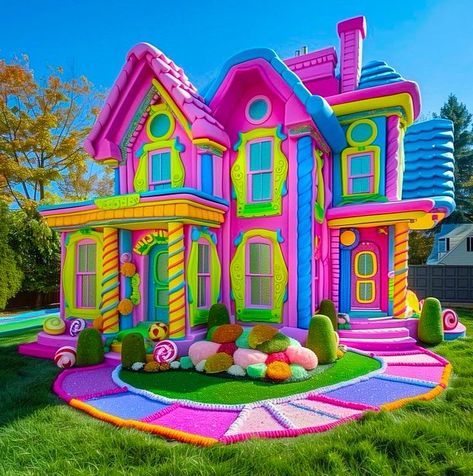 Rainbow House Exterior, Rainbow Room Aesthetic, Rainbow Bedrooms, Before After Design, Unicorn House, Colorful House, Rainbow House, Mexican Party Theme, Million Followers