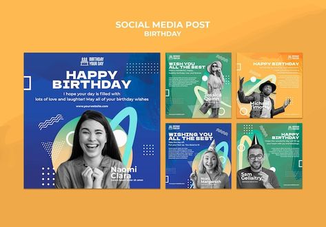 Holiday Social Media Posts, Kids Social Media, Creative Business Plan, Happy Birthday Free, Card News, Background Psd, Restaurant Social Media, Digital Birthday Cards, Social Templates