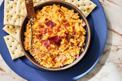 Pimiento cheese and bacon—two of our favorite things, together at last, and ready in just 20 minutes. Get the recipe for bacon pimiento cheese. Star Appetizers, Bacon Pimento Cheese, Breakfast Party Foods, Pimiento Cheese, Easy Dinner Casseroles, Breakfast Party, Tailgate Food, Pimento Cheese, Cheese Balls