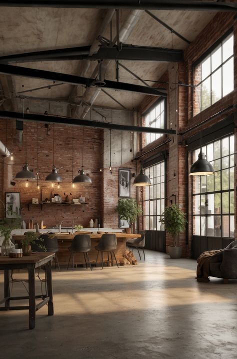 Industrial Living Room, Loft Stil, Living Room Setup, Industrial Living, Industrial Livingroom, Industrial Interior Design, Loft Decor, Living Room Loft, Exposed Brick Walls