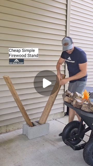 Curt Hilton on Instagram: "This is a fantastic firewood stack DIY!" How To Make A Firewood Holder, Wood Stacks Ideas, Stacking Wood Ideas, Diy Log Holder Firewood Rack, Firewood Stacking Ideas, Wood Holder Diy Firewood Storage, Wood Stacking Ideas, Diy Firewood Storage Outdoor, Wood Stacking Ideas Outdoor