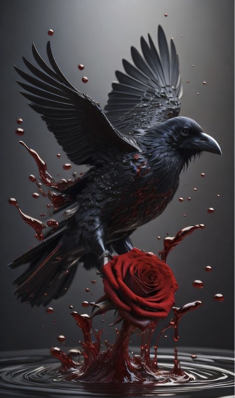 (99+) DARE TO ENTER on Tumblr Dark Romance Tattoo, Red Crow, Lola Bunny, Flower Canvas Art, Raven Tattoo, Gothic Rose, Crow Art, Raven Art, Gothic Fantasy Art