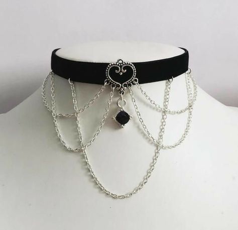 Kalung Choker, Emo Jewelry, Halloween Collar, Gothic Choker, Velvet Necklace, Choker Black, Edgy Jewelry, Gothic Chokers, Black Gems