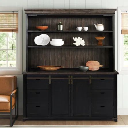 Sand & Stable Westhoff Dining Hutch | Wayfair Sideboard With Hutch, Entryway Hutch, Door Accents, Bar Hutch, Dream Homestead, Dining Hutch, Rustic Sideboard, Wide Sideboard, Farm House Colors