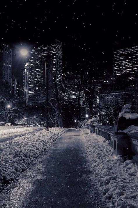 New York Snow Aesthetic, Snowing Aesthetic Wallpaper, New York Snow, Winter In New York, Snow Night, New York Winter, New York Night, Winter City, Dark Christmas