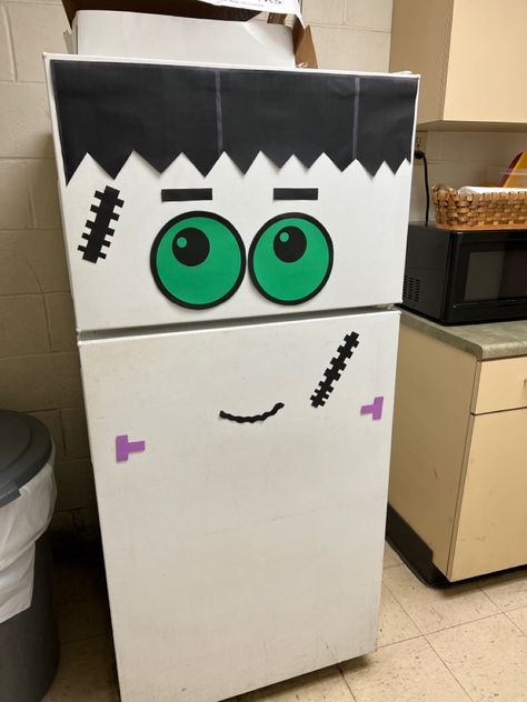 Halloween Refrigerator Decor, Halloween Wow Fridge, Halloween Fridge Decorations, Refrigerator Decor, School Nurse Office, Fridge Decor, Nurse Office, School Nurse, Frankenstein