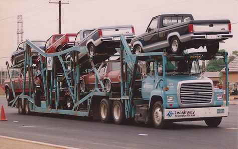 1987 Ford NU Car Carriers by PAcarhauler, via Flickr Transport Pictures, Big Ford Trucks, Car Transporter, Old American Cars, Vintage Transportation, Work Trucks, Car Hauler, Car Carrier, Ford Tractors