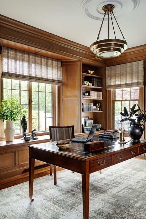 Blossom House - Carpenter & MacNeille Wood Trim Office, 1900 Craftsman House Interior, Craftsman Style Office, Wood Paneled Office, Wood Panel Office, Craftsman Home Office, Paneled Office, Blossom House, Mahogany Doors