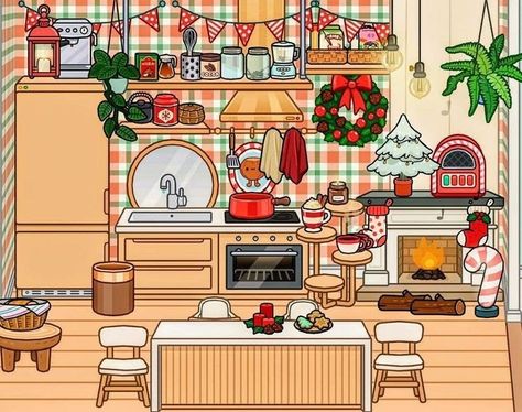 Toka Boka Kitchen Ideas, Toca Life Christmas House Idea, Toca Boca Christmas Kitchen, Christmas House Toca Boca, Toca Boca House Ideas Christmas, Christmas Toca Boca House Ideas, Toca Boca Room Ideas Christmas, Christmas Toca Boca House, Toca Boca Christmas House