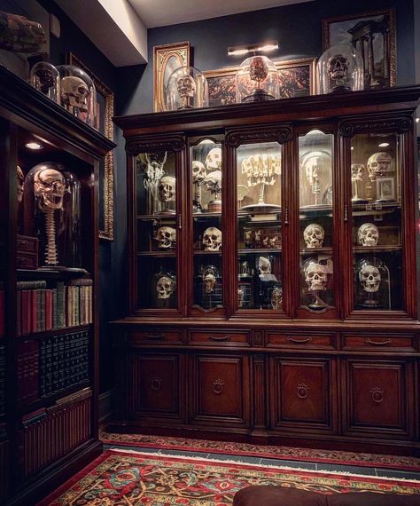 Dark Interiors on Instagram: “The office • • 📷@chadscollection  #darkinteriors #cabinetofcuriosities #macabre #antiques #vintage #interiordesign #interior #oddities…” Oddities Decor, Macabre Decor, Victorian Boho, Skulls And Bones, Cabinet Of Curiosities, Gothic Victorian, Dark Interiors, Gothic House, House Inspo