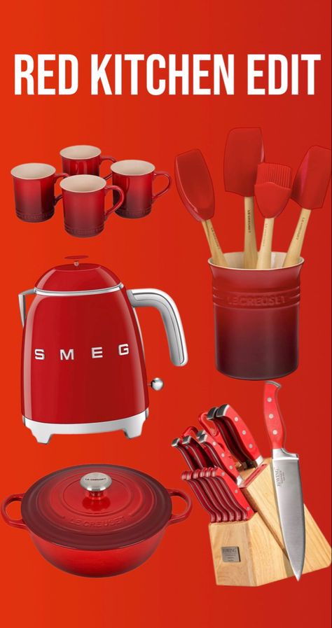 Red is the perfect pop of color and great for fall and winter. Shop this post to jazz up your kitchen Red Appliances, Retro Kitchen Appliances, Red And White Kitchen, Red Retro, Red Kitchen, Color Rojo, Pioneer Woman, Retro Kitchen, Kitchen Essentials