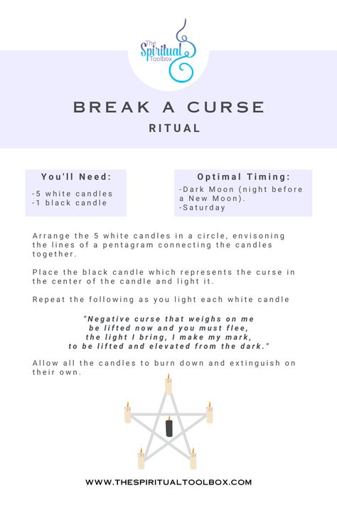 An easy ritual spell to break a curse, for both beginner and advanced witches. You'll need 6 candles, 5 white and 1 black. Break Curse, Break A Curse, Curse Spells, Spiritual Shop, Tarot Magic, Witch Spirituality, Grimoire Book, Eclectic Witch, Tarot Astrology