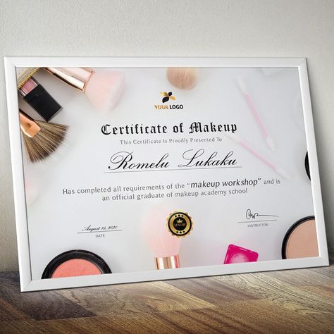 Canva & Word Make-up Course Certificate Template Beauty Parlour Certificate Design, Cute Certificate Templates, Makeup Certificate Design, Makeup Certificate, Student Certificates, Course Completion Certificate, That Girl, Credit Card Design, Training Certificate