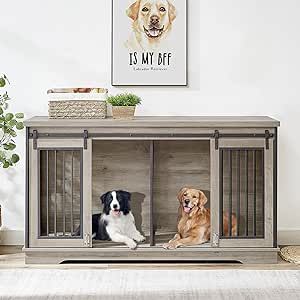 Rovibek 61'' Double Dog Crate Furniture for 2 Dogs, Large Double Dog Kennel Furniture TV Stand, Heavy Duty Dog Crate, Furniture Style Dog Crate End Table, Wood Crates for Dogs Kennel Indoor Dog Kennel End Table, Dog Crate End Table, Double Dog Crate, Furniture Style Dog Crate, Wood Dog Crate, Crate End Tables, Heavy Duty Dog Crate, Cat Crate, Wooden Dog Kennels